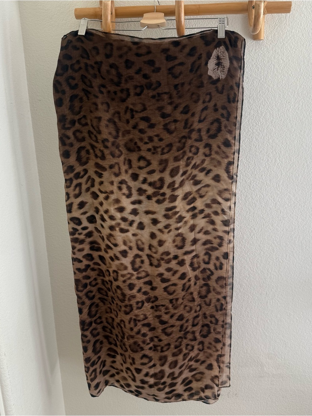 Silk blend long scarf Leopard print Pareo beach skirt wrap coverup 80x40”